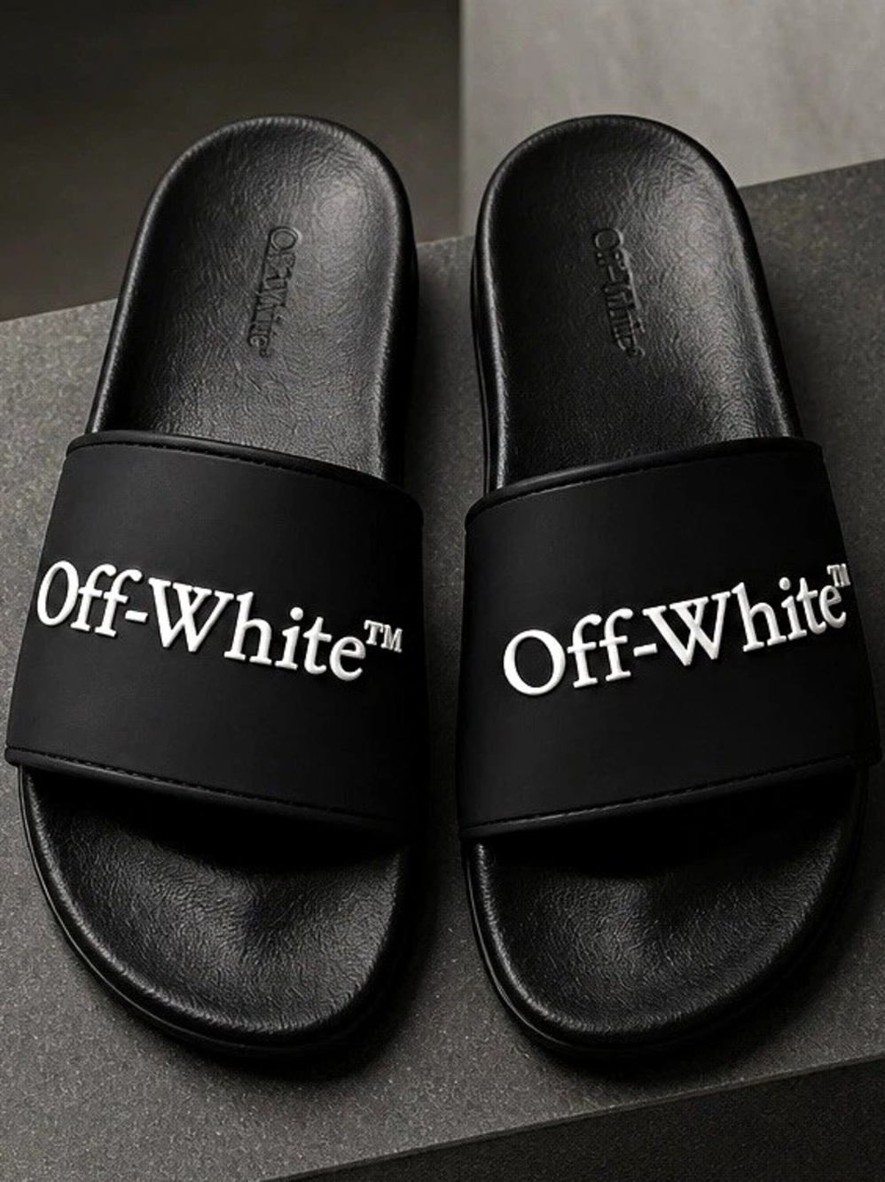Off-White Men’s Black Logo Slide Sandals US 7 TPU Slip-On New with Box